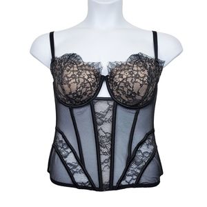 Victoria's Secret Black Sheer Lace Mesh Corset Size 38D